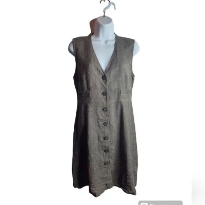 Y2K Vintage Linen Blend DKNY Button Front Mini Dress light academia  10 - Image 1 of 4