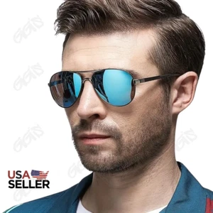Occhiali da sole Aowear uomo blu classiche lenti polarizzate aviatore custodia protettiva UV - Foto 1 di 6