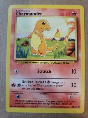 Charmander 46/102 NM Near Mint Base Set WOTC 1999 Non-Holo Pokemon Card - Image 1 of 2