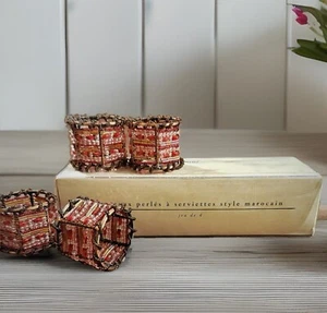 Set of 4 PIER 1 Napkin Rings 2” Red Moroccan Glass Bead Wired Bohemian Holders - Picture 1 of 13