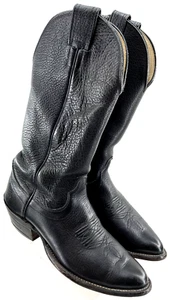 Olathe Boot Company Black Calfskin R-toe Leather Cowboy Western Boots Men's 7 D - Picture 1 of 9