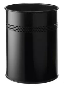 Durable Round Steel Waste Bin | 30mm Perforated Ring | 15L | Black - Picture 1 of 1