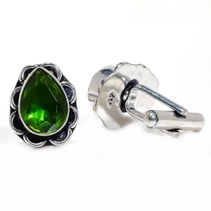 Chrome Diopside Gemstone Silver Plated Jewelry Cufflink Men's T245 - Picture 1 of 5