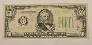 1934 $50 Fifty Dollar FRN Green Seal G Chicago Illinois  - Picture 1 of 8