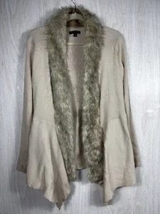 Signature Studio Faux Fur Collar Open Cardigan Sweater Beige Plus Size 3X Retro - Picture 1 of 7