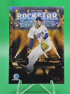 2025 Bowman Chrome #RR-20 Roki Sasaki /50 RC Rockstar Rookies rifrattore oro - Foto 1 di 3