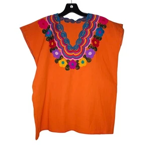 Mexican Embroidered Floral Blouse Colorful Accents Sleeveless Top Size M - Picture 1 of 6