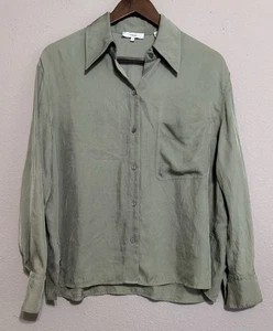 Vince Women’s Blouse Olive Green Size Small Button Up Long Sleeve Career READ - Picture 1 of 13