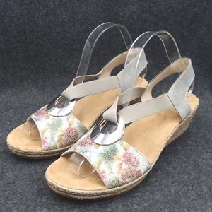 Rieker Fanni H6 Floral Wedge Sandals Gray/Multi Espadrille Style EU 40 US 8.5-9 - Picture 1 of 13