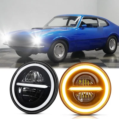 一对适合福特特立独行者 1970 - 1977 7 英寸圆形 LED 车头灯套件高/低光束 — 第 1/4 张图片