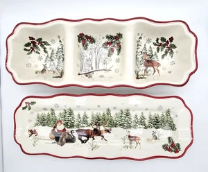 Better Homes & Gardens Heritage Winter Forest Set of 2 Platters 15" - Picture 1 of 9