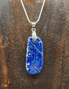 [2] Hochwertiger echter Lapislazuli Stein Freiform Anhänger Halskette AUSWAHL KETTE - Bild 1 von 29