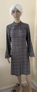 M & Co Ladies Grey Check Knee Length Long Sleeve Tie Dress UK 14 BNWT Free Post - Picture 1 of 21