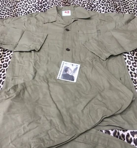FRENCH ARMY 1940s MEN PYJAMAS~GREEN COTTON~DATED 1944~MADE IN FRANCE~UNWORN~M/L - Picture 1 of 17