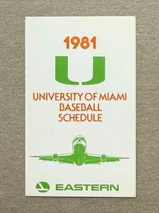 CBB 1981 MIAMI HURRICANES College Baseball Schedule EASTERN AIRLINES University - Foto 1 di 3