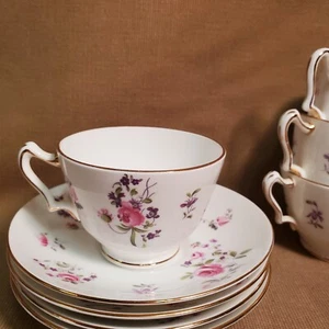 Crown Staffordshire- 3 Cups & Saucers - English Rosebud - Picture 1 of 4