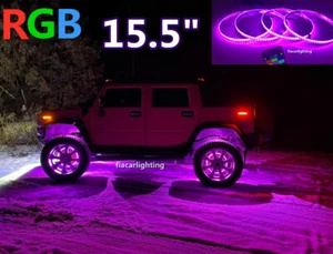Juego de luces LED de llanta de rueda cambio de color RGB multifunciones control remoto + Bluetooth de 15,5" - Imagen 1 de 12