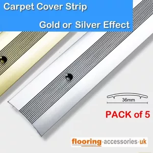 Carpet cover strip 36mm wide Silver or Gold 900mm (3') long PACK OF 5 - Picture 1 of 3