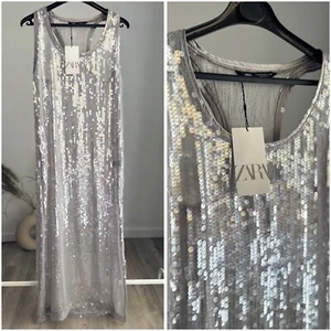 ZARA SEQUIN DRESS SLEEVELESS SILVER NWT XS S - Picture 1 of 1