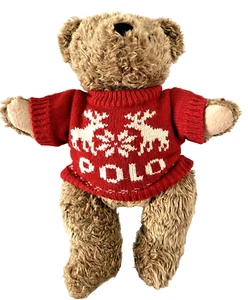 VTG 1998 Ralph Lauren Polo Christmas Teddy Bear w/Adjustable Legs & Red Sweater - Picture 1 of 8