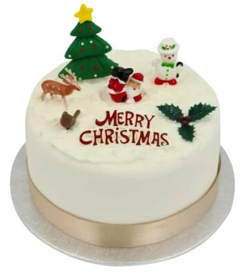 EVELAY LTD 7 piece SET Merry Christmas Cake Decorations yule log cupcake toppers