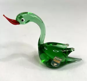 Vintage Murano Glas Kunst Vogel Schwan Ente grün Italien Made Original Aufkleber 3,5" - Bild 1 von 10