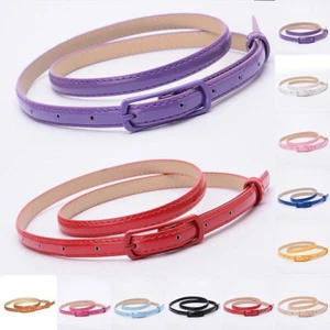 Women Girl Candy Colorful Skinny Thin Waist Belt PU Leather Narrow Waistband - Picture 1 of 22