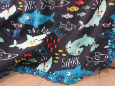 Детское одеяло с крючком оборкой - ярко-синяя акула - акула - рыба - девочка мальчик - Изображение 1 из 4
