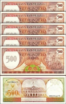 Surinam, Suriname 500 Gulden 1982, UNC, 5 Pcs LOT, P-129 - Image 1 of 4