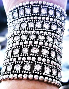 Kristall Strass Laufsteg Stil 5 Schichten breit 3,5 I" Manschette Stretch 2 Seiten Armband - Bild 1 von 10