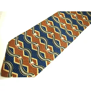 XMI Herren-Krawatte braun blau geometrisch Chevron gewellte Linien Seide 58" Karriere - Bild 1 von 4