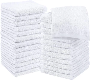 Cotton Washcloths Set 100% Ring-Spun Soft Absorbent Face Cloths, 24 Pack (White) - Picture 1 of 11