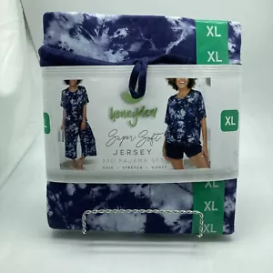 Honey Dew Super Soft Jersey Womens 3 Pc PJ Set Tie Dye Navy Sz XL - Picture 1 of 5