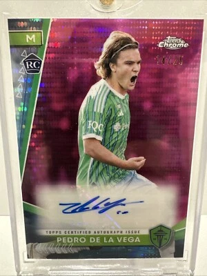 2024 Topps MLS Mania Pedro De La Vega Rookie Pink Refractor Auto 14/25 Encased - Image 1 of 4