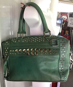 Rebecca Minkhoff XL Studded Satchel Green Leather Satchel 13x8x6.5” Beautiful! - Picture 1 of 12