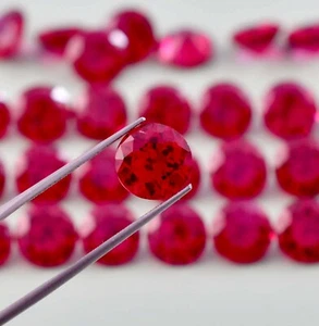50 Pcs Natural Mozambique Blood Red Ruby Round Cut Loose Gemstone GIT Certified - Picture 1 of 8