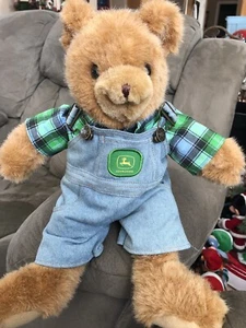 John Deere Bear Works Teddy Bear Plush Stuffed Animal in Denim Jean Overalls - Picture 1 of 4