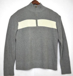 Polo Ralph Lauren MFG Mens Sweater 1/4 Zip Gray White Striped Pullover Cotton XL - Picture 1 of 9