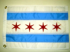 "Ciudad de Chicago IL Interior Exterior Cosidos Nailon Barco Bandera Botes 12"" X 18" - Imagen 1 de 2