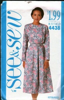 4438 Vintage Butterick Sewing Pattern Misses Loose Fitting Bodice Dress UNCUT FF - Image 1 of 2