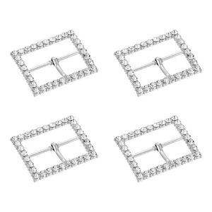 4Pcs Rhinestone Roller Buckles, 33mm Single Prong Belt Strap Adjuster, Silver - Bild 1 von 6