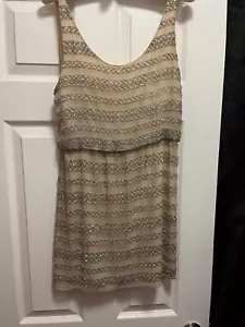 Alice + Olivia nude gold beaded tank mini dress. - Picture 1 of 6