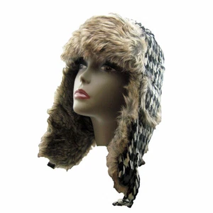 Weatherproof Houndstooth Faux Fur Trooper Trapper Aviator Hat for Men & Women - Picture 1 of 6