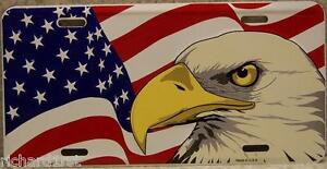Aluminum License Plate Patriotic U S Flag and Eagle NEW