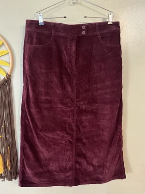 Eddie Bauer   Elegant Burgundy Corduroy Skirt Vintage Midi 100% Cotton Fall 18 - Image 1 of 4