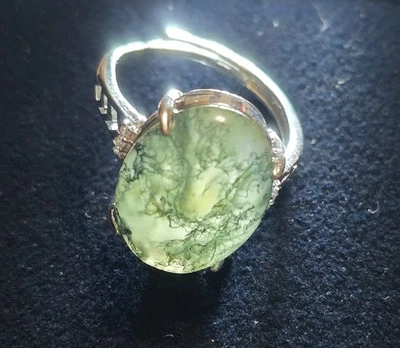 Moss Agate Crystal Ring In Silver Setting - Image 1 of 4