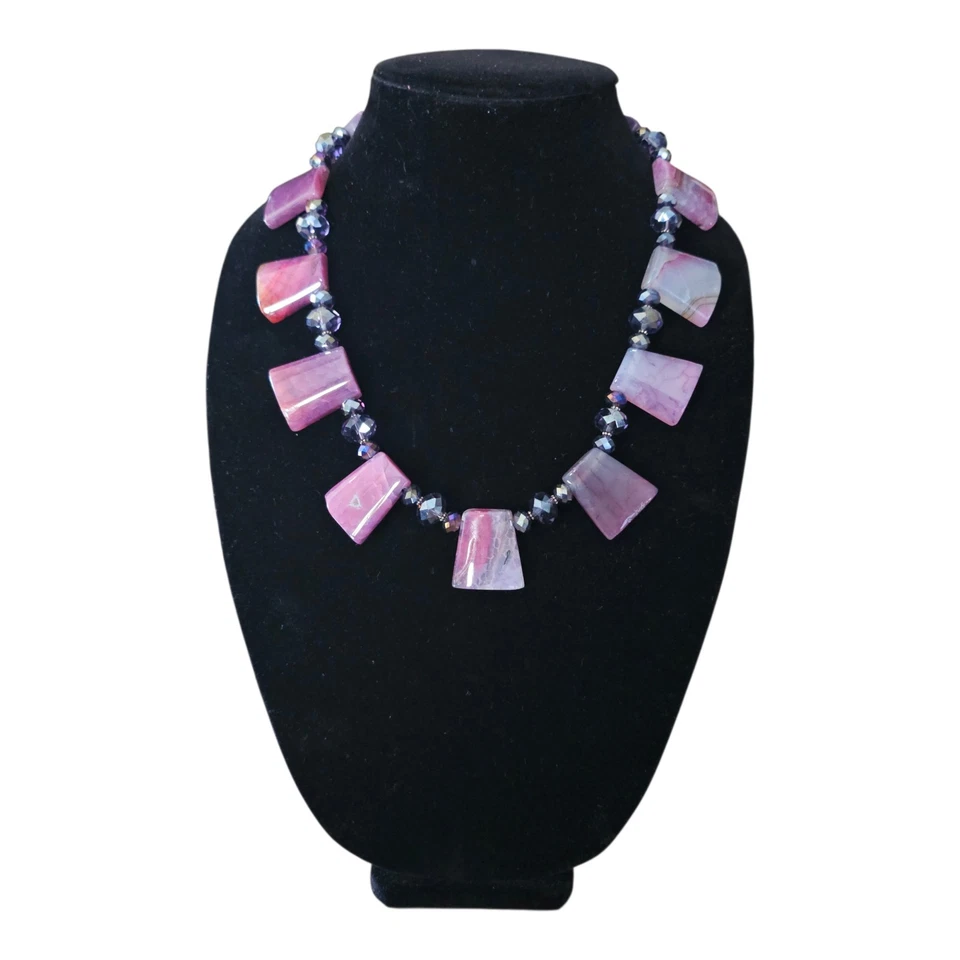 Collar Donna Dressler Declaración Plata de Ley 925 Rosa Ágata Piedra Pesada 21" Foto 1 de 4