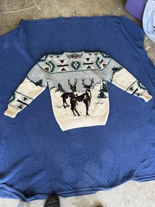 Vintage Polo Ralph Lauren Hand Knit Sweater Deer in a Landscape Size M 90s - Picture 1 of 21