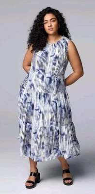 Просто Vera Wang со сборками макси платье + Camisole скольжения PXL синий вертикальный краситель ярусный - Изображение 1 из 4