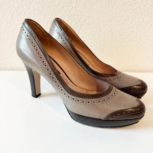 Salvatore Ferragamo Brogue Leather Wingtip Brown and Tan Pump Size 8 - Picture 1 of 11
